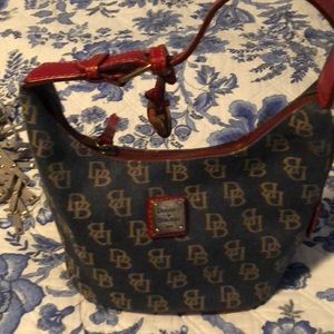 DOONEY & BOURKE denim red leather trim handbag